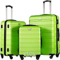 Ensemble de bagages Coolife 3 pièces Valise Spinner Coque rigide Légère Serrure TSA Verte