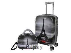 Ensemble de bagages à roulettes rigides en polycarbonate, format cabine, 2 pièces, pour voyages