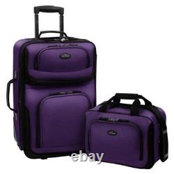 Ensemble de bagages cabine extensible Rio en deux pièces pour voyageur américain, de 15 et 21 pouces, couleur violette.