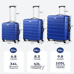 Ensemble de bagages de 3 pièces en coque rigide avec roues pivotantes pour voyages d'affaires
