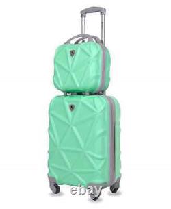 Ensemble de bagages de voyage en dur AMKA Gem, 2 pièces, cabine et trousse de toilette, couleur menthe.