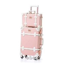 Ensemble de bagages vintage, 2 pièces pour femmes avec chariot de cabine 20 pouces + 12 pouces rose embossé
