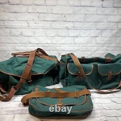 Ensemble de sacs de voyage Polo Ralph Lauren en toile verte et cuir brun vintage des années 90 en 3 pièces.