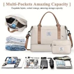 Ensemble de sacs de voyage en beige clair et brun polyvalent, spacieux, avec plusieurs poches.