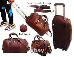 Ensemble de sacs de voyage en cuir véritable avec chariot, sac de cabine d'aéroport et sac de week-end.