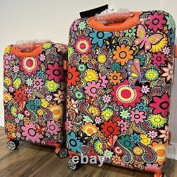 Ensemble de trois valises rigides Gabbiano à motif floral orange avec dimensions de 30, 26 et 20 pouces, avec système de verrouillage TSA.