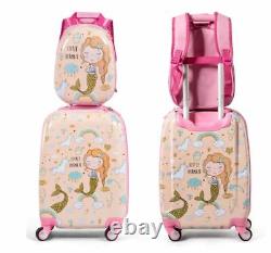 Ensemble de valise et sac à dos roulant rose sirène 2PC pour l'école et les voyages.