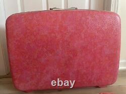 Ensemble de valises Samsonite vintage RARE en 3 pièces, design marbré rose vif BARBIE