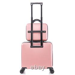 Ensemble de valises à deux pièces : valise à roulettes et bagage cabine de 18 pouces, ainsi qu'une boîte de produits de toilette de 14 pouces.