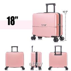 Ensemble de valises à deux pièces : valise à roulettes et bagage cabine de 18 pouces, ainsi qu'une boîte de produits de toilette de 14 pouces.