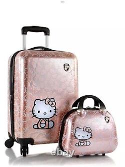 Ensemble de valises et de trousse de beauté Hello Kitty en or rose, composé de 2 pièces, en excellent état (neuf avec étiquettes).