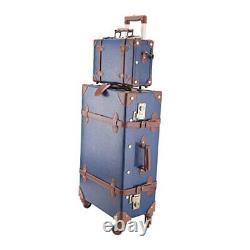 Ensembles de bagages vintage haut de gamme : valise à roulettes de 24 pouces et sac à main de 12 pouces en bleu marine.