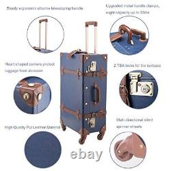 Ensembles de bagages vintage haut de gamme : valise à roulettes de 24 pouces et sac à main de 12 pouces en bleu marine.