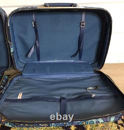 Japonais Hinomoto Nesting Suitcas Vintage Set De 3 Paisley Bleu Locking W Keys