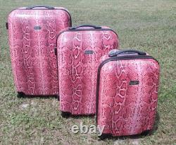 Jessica Simpson Spinner Suitcase Ensemble De 3 Snakeskin Hot Pink Hard Shell Travel