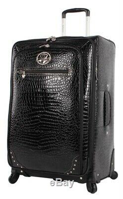Kathy Van Zeeland Black Croco Luggage Set Pvc Valise Extensible À Roulettes