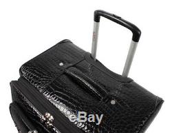 Kathy Van Zeeland Black Croco Luggage Set Pvc Valise Extensible À Roulettes