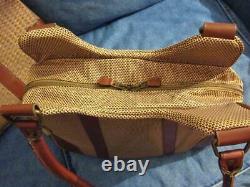 LL Bean Vintage Traveler Tweed & Leather Carpet & Tote Bag Set Double Poignées