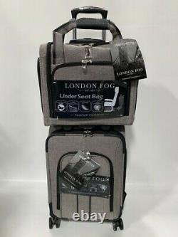London Fog Manchester 4pc Light Bagage Set Exp Black White Herringbone Nouveau