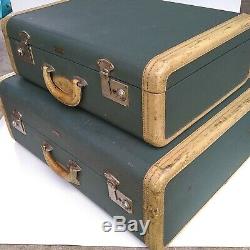 Lot De 2 Hartmann Vert Rare Vintage Avec Garniture En Cuir Valises Affichage Bagages