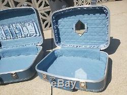 MCM Vintage 4 Pc Valise Luggage Set Blue Vinyl Dur Empilement Latéral Nesting