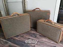 Menthe! Hartmann Vintage Luggage 3 Piece Set Tan Et Brown Tweed / Leatherestate