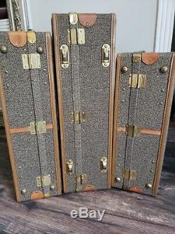 Menthe! Hartmann Vintage Luggage 3 Piece Set Tan Et Brown Tweed / Leatherestate