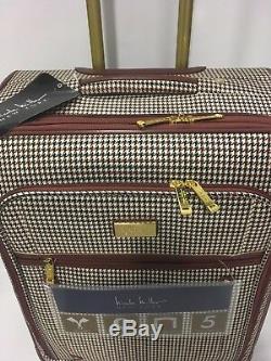 New Nicole Miller 4 Pc Brown Houndstooth Expandable Luggage Set 1000 $ Spinner