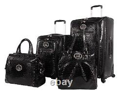 Nouveau 4pc Kathy Van Zeeland Croco Collection Bagage Set Black Spinner Roues