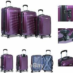 Nouveau Dejuno Polycarbonate Vertical Hardshell 3 Pc Valises Bagages / Set -purple