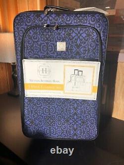 Nouveau Moderne. Au Sud. Chez Moi. Ellis Blue & Black 5pc Ss Set Scroll Damask Luggage
