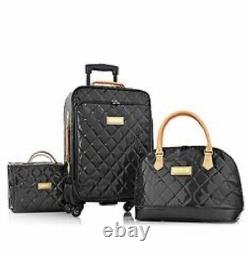 Nouvel ensemble de bagages à roulettes, valise et sac à main en vinyle matelassé noir de 3 pièces