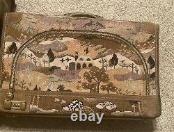 Rayons! 2 Pc Vintage Français Luggage Co Payside Suede Tapestry Unicorn Set