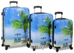 Rolite 3 Pièces Polycarbnate Hard Shell Valise / Voyage Luggage Set Palm Tree