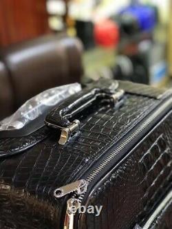 Sac À Bagages En Cuir Véritable Crocodile Skin Suite Case De Voyage 20 Pouces Noir