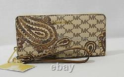 T.n.-o. Michael Kors Paisley Jet Set Travel Continental Wallet / Wristlet In Luggage