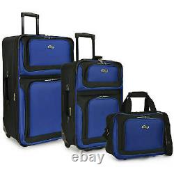 Us Traveler Blue New Yorker 3-piece Expandable Rolling Luggage Bag Ensemble