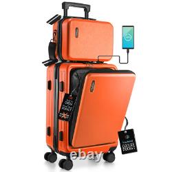 Valise extensible de 20 pouces à coque rigide pour cabine, ensemble de bagages à roulettes avec poche avant.