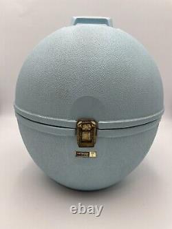 Vintage Blue La Ronde Par Jet Set Wig Transportant Case En Plastique Dur Hat Box Comme Est