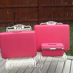 Vintage Bright Pink Samsonite Valise Bagages Set 4 Pc. Cas De Train Travel Tote