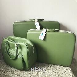 Vintage Doyle Vert Luggage Set Dur Valise Sacs 3 Piece Airline Voyage En Train