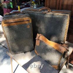 Vintage Hartmann Luggage Brown Tweed Leather Set- Weekender, Roller, Valise