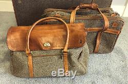 Vintage Hartmann Luggage Set Cuir Et Tweed 4 Pc
