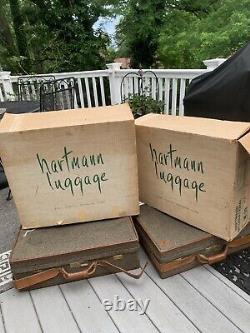 Vintage Hartmann Set De Bagages Tweed/leather Boîtes D'origine Et Revêtement En Plastique Nouveau