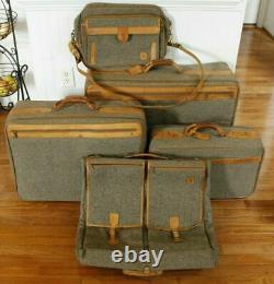 Vintage Hartmann Tweed Canvas Leather Travel Luggage Bag Valise Ensemble De 5