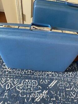 Vintage Samsonite Bleu Coquille Dur Valise 3 Pc Set Suite Cas De Train