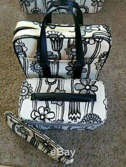 Vintage Samsonite Fashionaire Luggage Set Blanc Et Noir Fleurs 6 Pièces