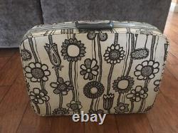 Vintage Samsonite Fashionaire Luggage Set White - Fleurs Noires 4 Pièces