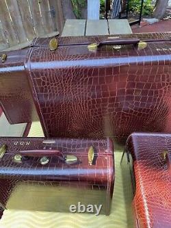Vintage Samsonite Leather Luggage Set De 4 Style Alligator Rare Find