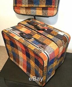 Vintage Skyway 3 Pc Luggage Set 1970 Plaid Tweed Multicolor